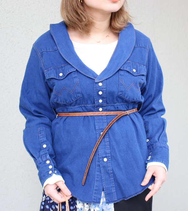 ショールカラーデニムウエスタンミニワンピース/ウィズベルト　circa make shawlcollor denim western mini onepiece w/belt