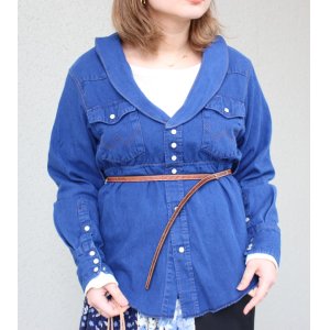 画像: ショールカラーデニムウエスタンミニワンピース/ウィズベルト　circa make shawlcollor denim western mini onepiece w/belt